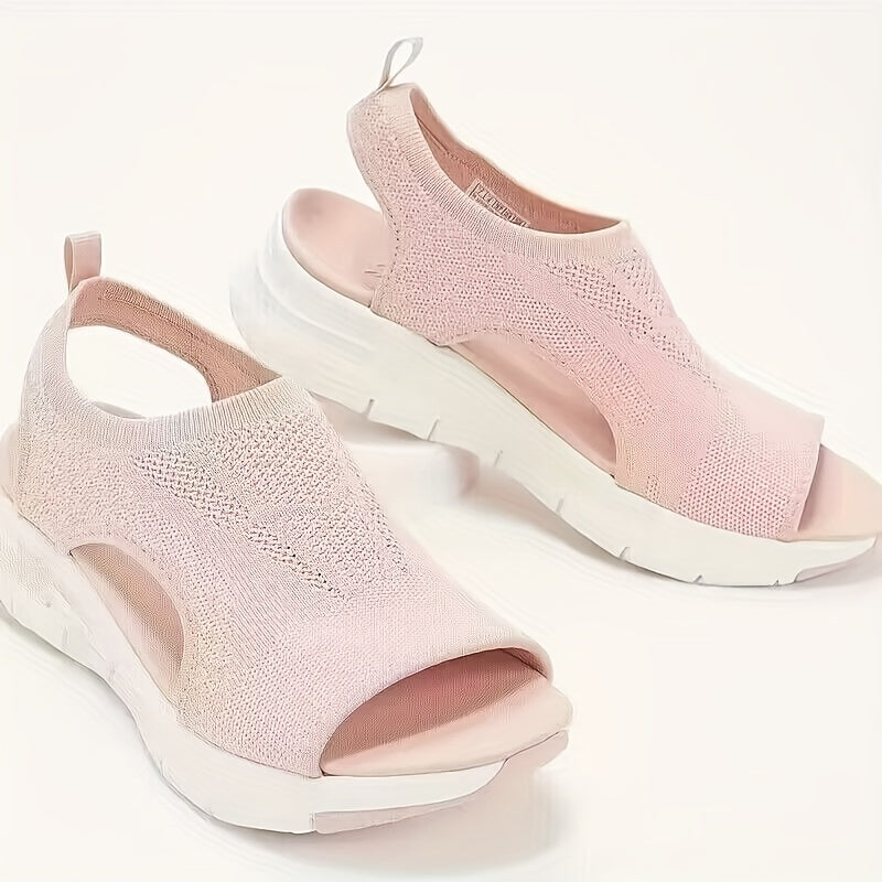 [Knitted Sandals] Lightweight Women's Knitted Cut-out Sandals | Solid Color Open Toe Slip On Shoes, Wedge Shoes