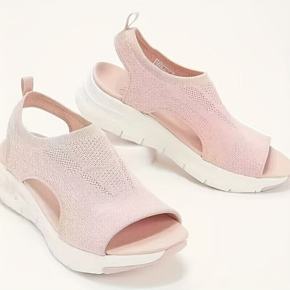 [Knitted Sandals] Lightweight Women's Knitted Cut-out Sandals | Solid Color Open Toe Slip On Shoes, Wedge Shoes