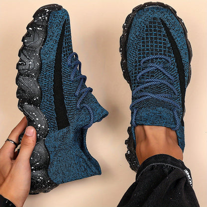 Men'S Casual Sneakers - Breathable Knit Upper, Geometric Pattern, Lace-Up Closure, Durable Rubber Sole, Comfortable Fabric Lining for Spring Sports & Casual Attire, Athletic Footwear | Geometric Pattern Shoes | Knit Construct