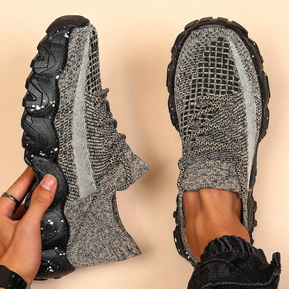 Men'S Casual Sneakers - Breathable Knit Upper, Geometric Pattern, Lace-Up Closure, Durable Rubber Sole, Comfortable Fabric Lining for Spring Sports & Casual Attire, Athletic Footwear | Geometric Pattern Shoes | Knit Construct