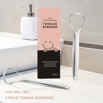Buy 1 Get 1 Free, total of 2 pcs Premium Stainless Steel Tongue Scrapers - Effective Tongue Cleaner for Fresh Breath, Remove Bacteria, and Boost Oral Health - Easy to Use, Durable, and Portable Design for Personal Care