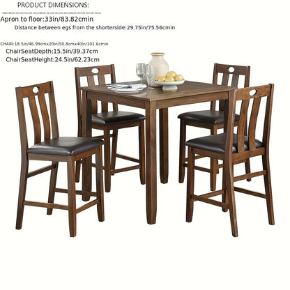 Brown Finish 5pc Counter Height Set Dining Table and 4 Chairs Upholstered Seat Wooden Kitchen Dining Furniture Set Transitional Style