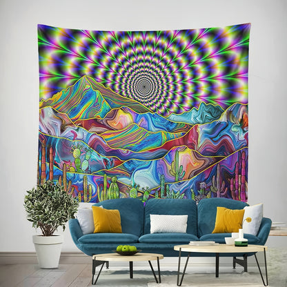 Colorful Psychedelic Mountain Tapestry: Modern Abstract Art for Bedroom or Living Room